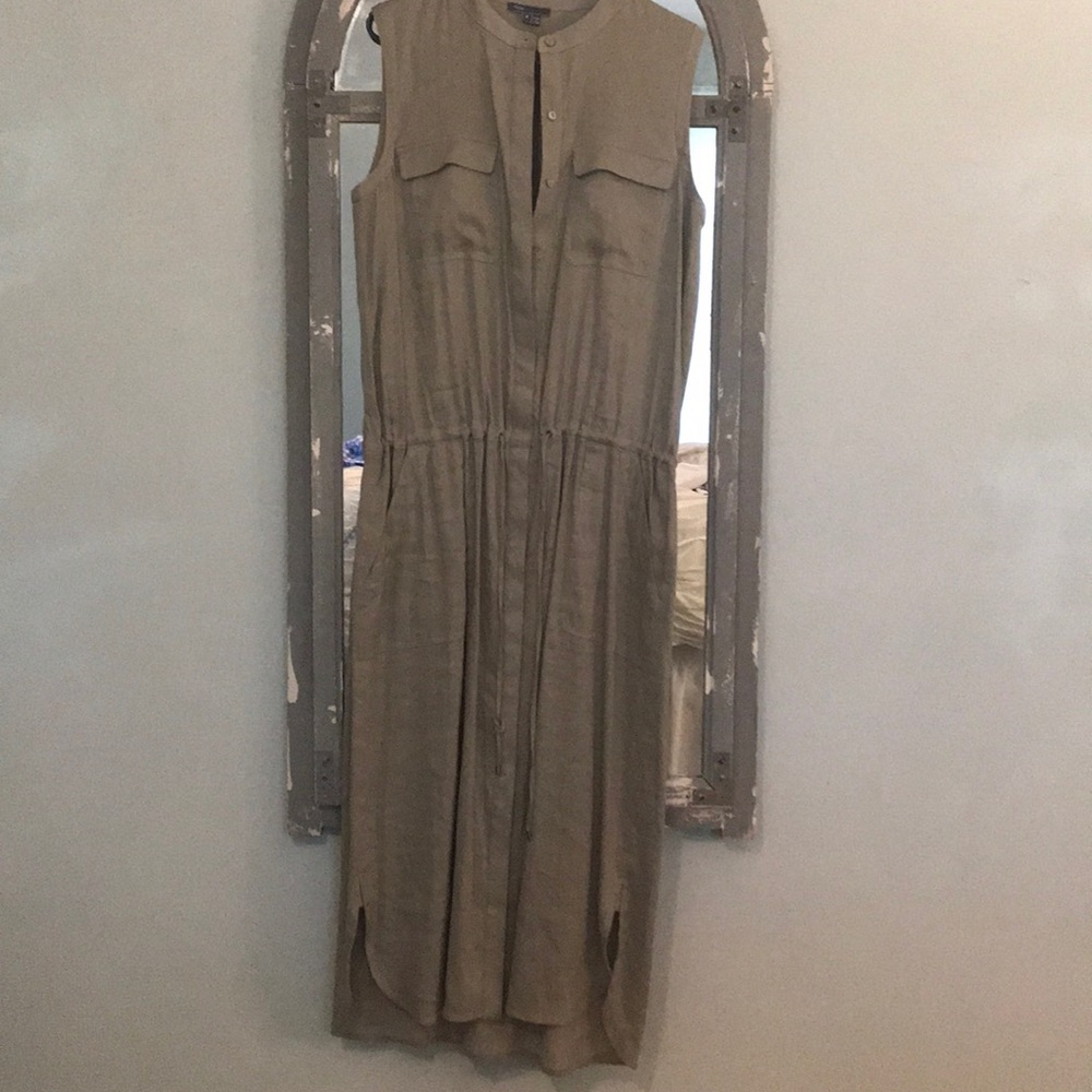 Vince linen drawstring midi dress